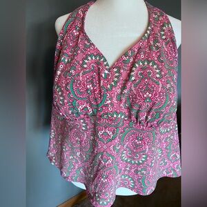 Lands' End Pink and Green Paisley Swim Top